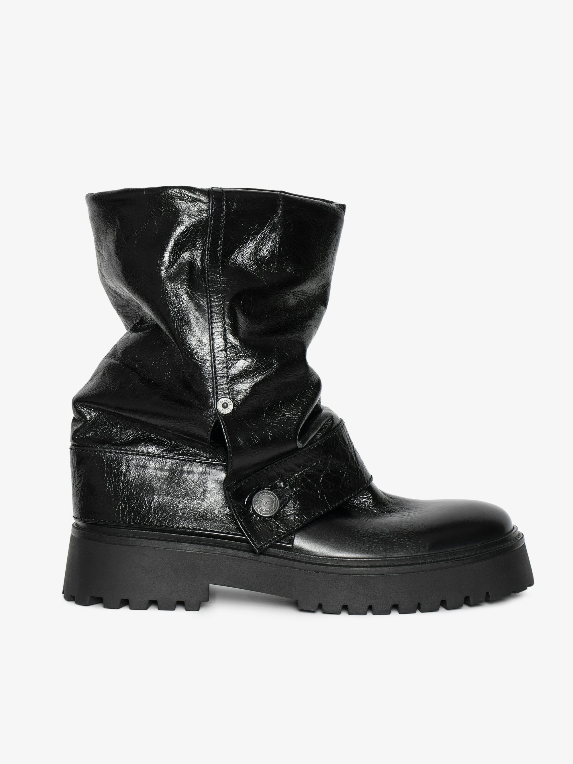 Angie Vintage Black Leather Boots - Trouser effect leather boots with vintage-inspired finish.